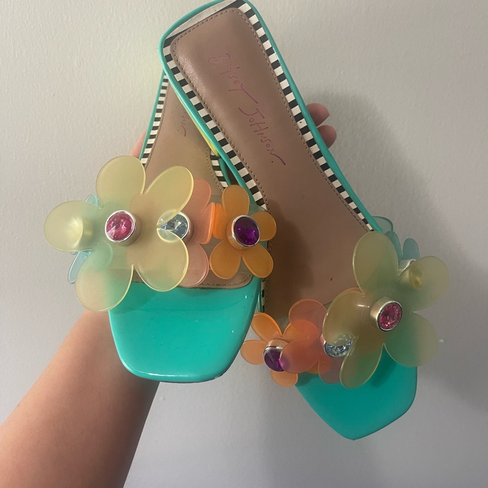 Betsey Johnson Aqua Sandals with Floral Accents